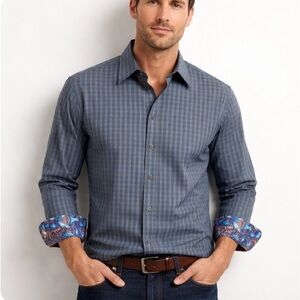 Robert Graham Checkered Button-Down Shirt XL Contrasting Flip Cuff